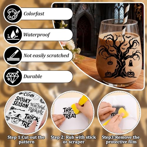 WANDIC 3 Sheets Halloween Rub on Transfer Stickers, Trick or Treat Boo Witchy Wild Text Waterproof Decal for Crafts Furniture Scrapbook Album, 15 * 30cm - color: Halloween Text