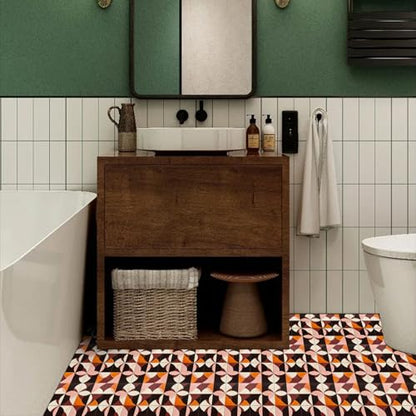 HOMETITUTE Retro Geometric Art 12x12 Inch Peel Stick Vinyl Floor Tile - color: Orange, Pink