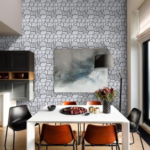 Commomy Faux Stone Peel and Stick 3D Wall Panels 10 Pcs 11.8" x 11.8" - color: ‎Gray Stone-A