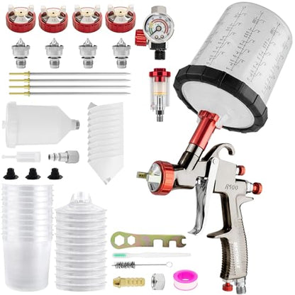 R500 LVLP Air Spray Gun with 10pcs 650ml Disposable Cups - size: R500 with Plastic Cup and 10 Disposable Cups