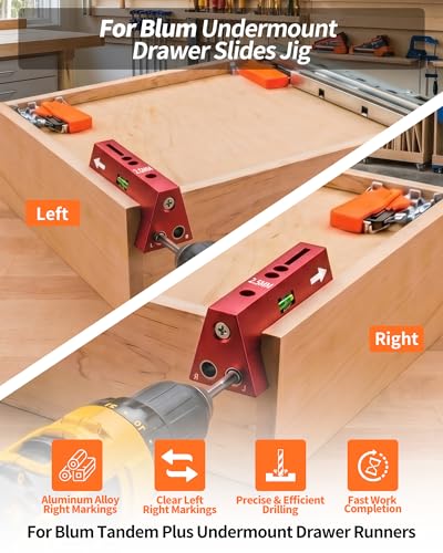 VASTHOME for Blum Undermount Drawer Slides Jig Works with Blum Tandem Drawer Slides 21'' Non-Suspended Drill Guide Jig with Built-in Level, Aluminum Alloy Construction for Stable Fast and Durable Use