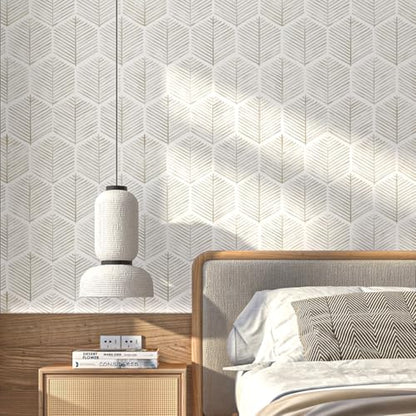 MelunMer Geometric Peel and Stick Wallpaper Boho Beige White 17.3''×276'' - color: Beige, size: 276"×17.3" (33.9 sq.ft)