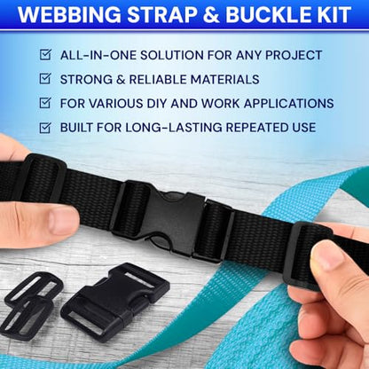 TECEUM 2" Nylon Strap Kit with Buckles, Black 6 yards Repair Set - color: Black, size: 2" - 6 yards, style: 6 Buckle - 12 Slides - 6 D-rind