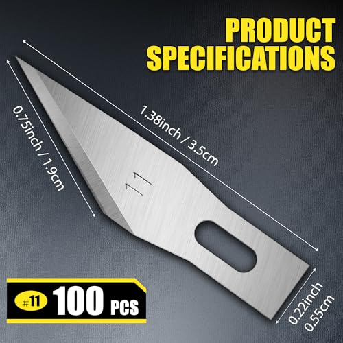 100 Pack Exacto Knife Blades, SK5 Steel #11 Blades with Storage Box, Suit for art, Carving and Scrapbooking, Exacto Blades Refills Cut Paper, Stencils and Models with Control - size: 100-PCS