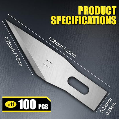 100 Pack Exacto Knife Blades, SK5 Steel #11 Blades with Storage Box, Suit for art, Carving and Scrapbooking, Exacto Blades Refills Cut Paper, Stencils and Models with Control - size: 100-PCS