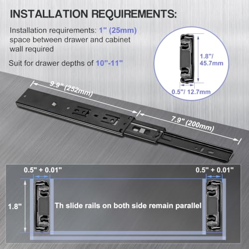 Soft Close Drawer Slides 10 Inch - Black, 1 Pair (2 Pieces) - color: Black, size: 10 Inch