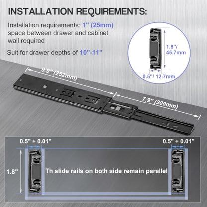 Soft Close Drawer Slides 10 Inch - Black, 1 Pair (2 Pieces) - color: Black, size: 10 Inch