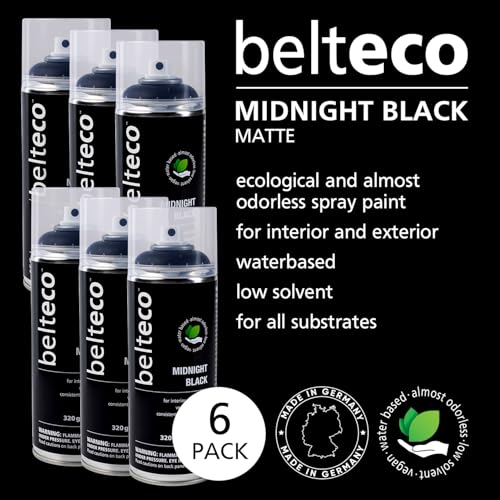 Midnight Black Matte 6 pack | Water-based Black Spray Paint - color: Midnight Black Matte, size: 11.29 Ounce (Pack of 6)