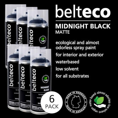 Midnight Black Matte 6 pack | Water-based Black Spray Paint - color: Midnight Black Matte, size: 11.29 Ounce (Pack of 6)