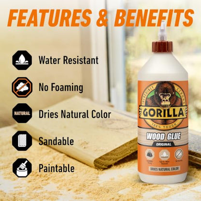 Gorilla Wood Glue, Natural Color, 36 oz Bottle - size: 36oz