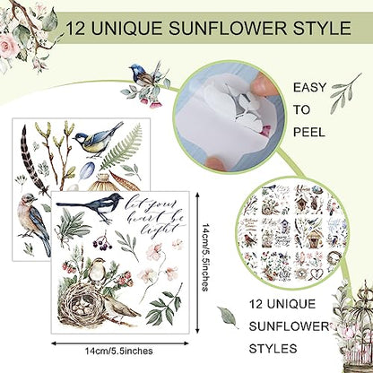 BBTO 12 Sheets Vintage Rub on Transfer for Craft Birdhouse Bird Decals - style: Bird