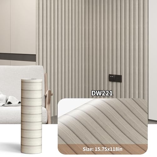 Haimin Wood Grain Slat Wall Panels Peel and Stick Faux Wood Thick Wallpaper - color: Beige