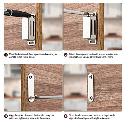 Ravinte Silver Magnetic Door Catch, Brushed Nickel Cabinet Magnets, 4 Pack - color: Satin Nickel