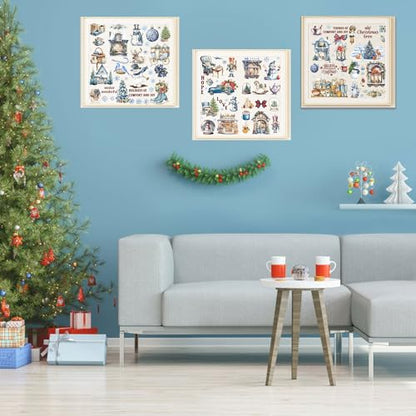 16 Pcs Snowman & Reindeer Rub-On Transfers for Furniture & Crafts - style: Winter