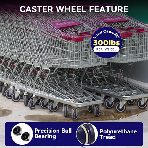 4" Casters Polyurethane Shopping Cart Wheels Replacement Set of 4 Wheels for Cart Furniture Loading Capacity 1200lbs Total - style: 3/8" Bore