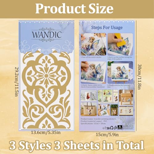 WANDIC 3 Sheets Gold Pattern Rub On Transfer Stickers European Retro Scrapbook Stickers Window Decals Waterproof Decals Cup Wraps for DIY Furniture Photo Albums,15 * 30cm - color: Gold Retro Pattern 2