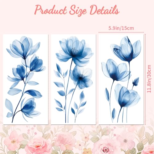 Peacoblue Blue Flowers Rub On Transfers for Furniture Craft 6"x12" - style: Blue Watercolor Flowers