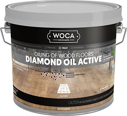 WOCA Denmark Diamond Oil Active (Extra White, 2.5L) – Extremely Durable, Plant-Based Wood Finish | Low VOC, Isocyanate-Free, Liquid-Resistant | Safe for All Wood Species, Including Exotic Woods - color: Extra White, size: 2.5L
