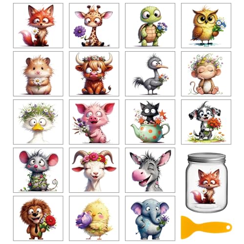 GLOBLELAND 18 Sheets Floral Animals Rub on Transfers Fox Giraffe Flower Transfer Stickers Decals Woodland Animals Cup Stickers Decals for Crafts Vase Glass Bottle Table Decor - style: Floral Animals
