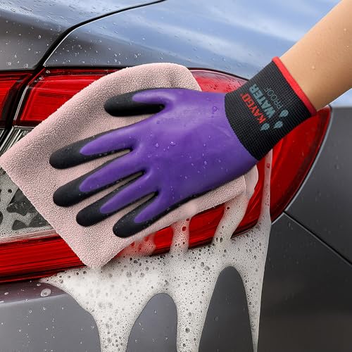 KAYGO Waterproof Work Gloves, Non-Slip Double Latex Coated, KG150 - color: Purple, size: Large