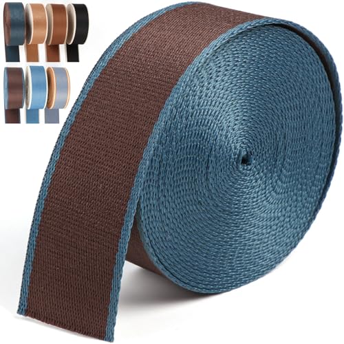 Webbing 1.5 Inch- 6 Yards Polyester 1.5 Webbing Strap Dark Brown Blue for Bags-Cotton Webbing 1.5 Inch for Purse Straps Ribbon 1 1/2 inch (Dark Brown Blue) - color: Dark Brown-Blue Edge-6 Yards