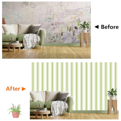 Green Striped Peel and Stick Wallpaper 17.3" x 200" - color: Green, size: 17.3" x 200"