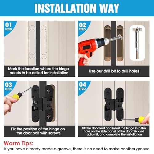 Invisible Cabinet Hinges 180° Black, 2-Pack - color: Black-2PCS, size: C: Door Thick(1"~1-3/8")