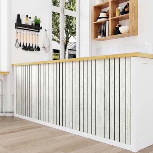 Light Grey Wood Slat Wall Panelling PVC Wall Panels Peel and Stick - color: Light Gray