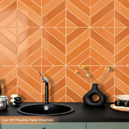 10 Sheets Thicker Herringbone Peel and Stick Backsplash(Orange,12.6”x9.9”) - color: Orange
