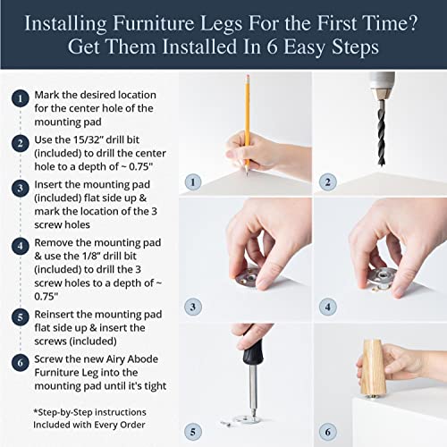 Airy Abode Premium Ash Wood Furniture Legs (Full Install Kit) - Pick Your Size and Color - color: Ash, size: 10 Inches
