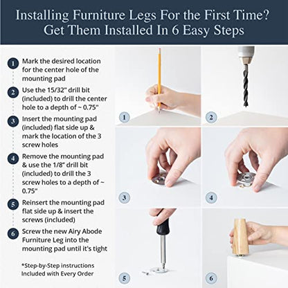 Airy Abode Premium Ash Wood Furniture Legs (Full Install Kit) - Pick Your Size and Color - color: Ash, size: 10 Inches