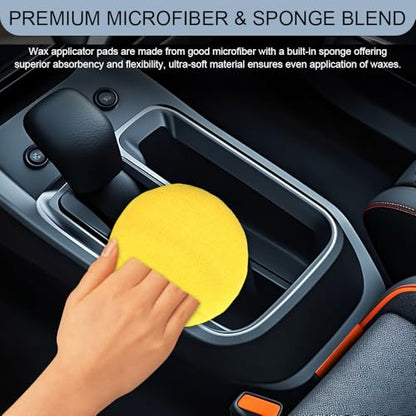 10PCS Wax Applicator Pads, Microfiber Polished and Waxed Sponge with Finger Pocket, Round Foam Car Wax Applicator Pad, Universal Detailing Sponge Block for Car Cleaning and Polishing (Yellow) - color: Yellow