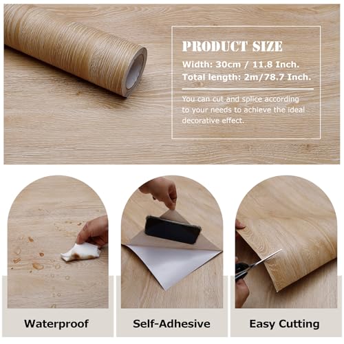 Peel and Stick Wallpaper Contact Paper Natural Oak Wood Grain Contact Paper Thicken Textured for Cabinets and Drawers Countertops Waterproof Self Adhesive Vinyl 11.8" x 78.7" - color: Natural Oak, size: 11.8"W x 78.7"L