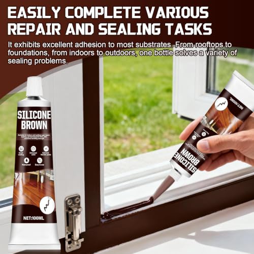 Brown Silicone Caulk with Nozzle Scraper Strong Adhesion Flexible, 3.33 oz