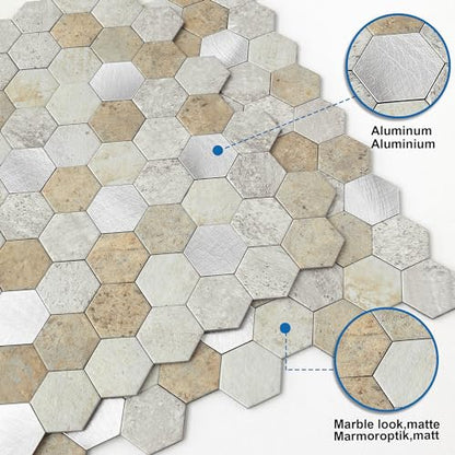 Peel and Stick Backsplash Hexagon Marble Tiles Castle Brown 5pcs - color: Castle Brown, size: 5sheets
