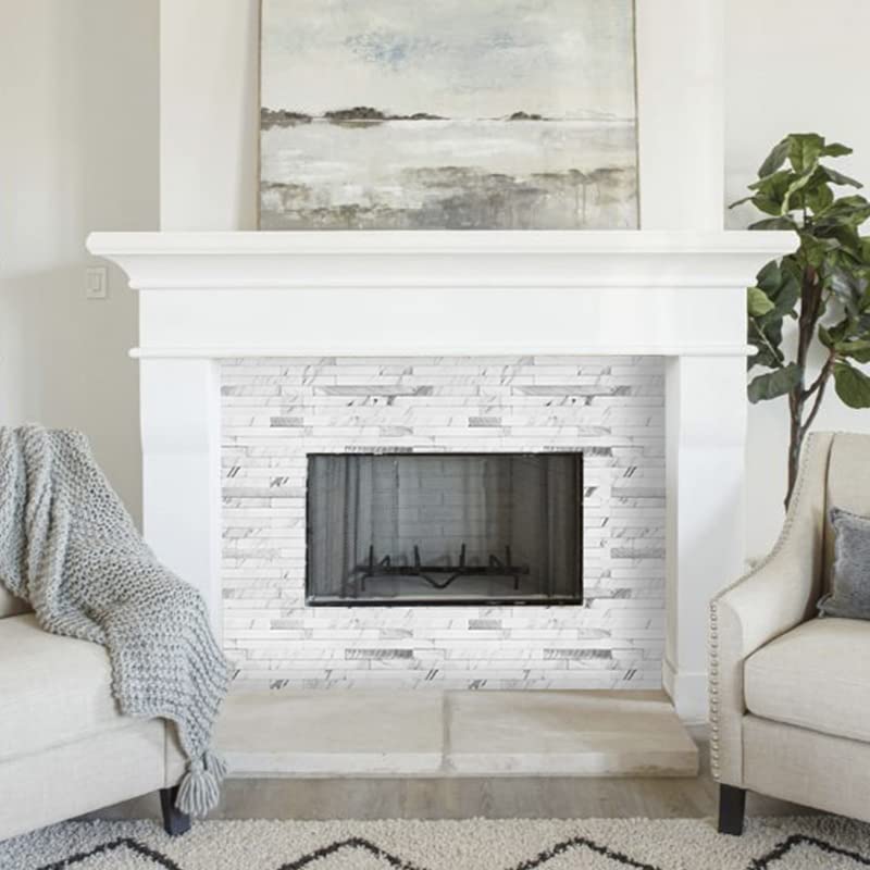 AULIGET 20 Sheets Faux Stone Peel and Stick Backsplash, White Marble Look PVC Wall Tiles Stick on Backsplash for Kitchen - color: Marble White + Metal Silver, size: 20 Sheets, 6"x12"x0.12"