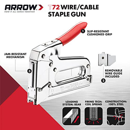 Arrow T72 Heavy Duty Wire and Cable Staple Gun, Manual Stapler