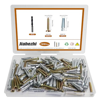 100Pcs M4 M8 Hollow Wall Anchors with Screws, Loose Hinge Hole Repair Kits - size: M4/8-100 Pcs