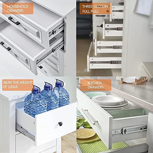 Soft Close Full Extension Ball Bearing Drawer Slides - 12 Inch, 6 Pairs, 3-Section, 100 LB Capacity