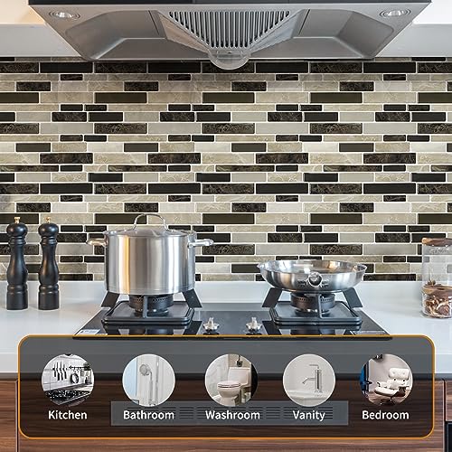 WOWSTAR 10-Sheet Peel and Stick Backsplash Tile for Kitchen Wall, Back Splash Stick On Tiles for Kitchen (12"x12", Tan) - color: Tan