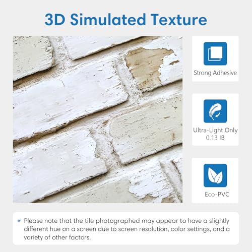 COMSTICKC 3D Faux Brick Wall Panels Peel and Stick, 10 Pcs 11.8" x 11.8" - color: Retro White - 2