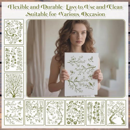 9 Pcs Tree Leaf Vine Stencils for Painting 11x14.5 Inch - style: Tree Leaf Vine