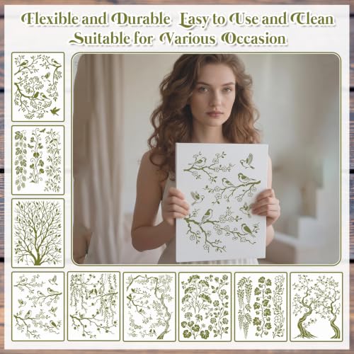9 Pcs Tree Leaf Vine Stencils for Painting 11x14.5 Inch - style: Tree Leaf Vine