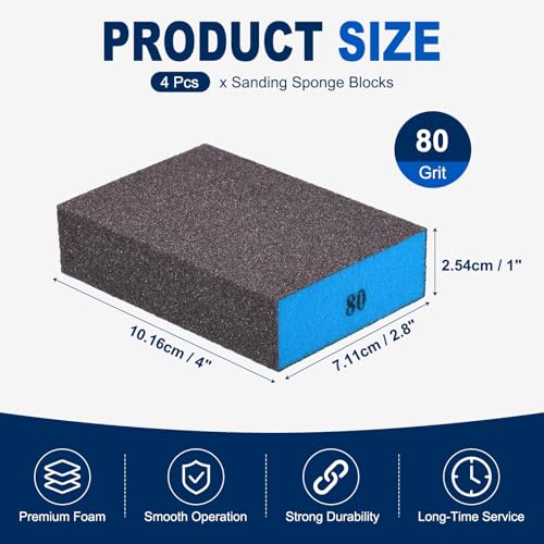 4Pcs 80Grit Sanding Sponges, Wet Dry Sanding Blocks - size: 80Grit