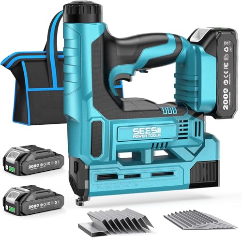 SEESII 18GA Nail Gun Cordless with Battery, 2-in-1 Brad Nailer & Staple Gun