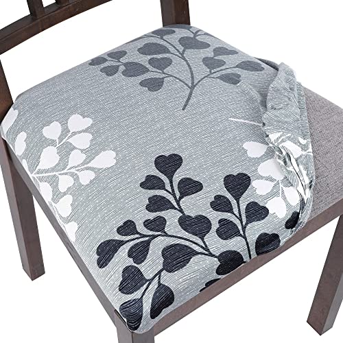 SearchI Seat Covers for Dining Room Chairs Stretch Printed Chair Seat Covers Set of 4, Removable Washable Upholstered Chair Seat Protector Cushion Slipcovers for Kitchen, Office(Leaves Pattern) - color: Leaves Pattern