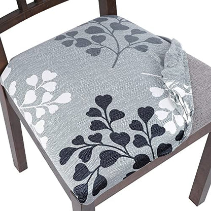 SearchI Seat Covers for Dining Room Chairs Stretch Printed Chair Seat Covers Set of 4, Removable Washable Upholstered Chair Seat Protector Cushion Slipcovers for Kitchen, Office(Leaves Pattern) - color: Leaves Pattern