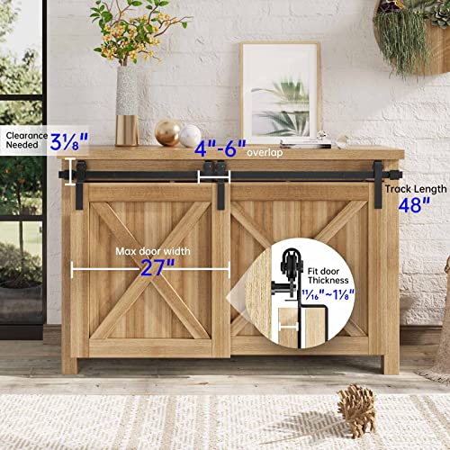 EaseLife 4 FT Mini Cabinet Bypass Double Sliding Barn Door Hardware Track Kit,Easy Install,Slide Smoothly Quietly,Apply for Storage Window TV Stand and Other Shielding (No Cabinet) - size: 4 feet for 2 doors
