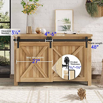 EaseLife 4 FT Mini Cabinet Bypass Double Sliding Barn Door Hardware Track Kit,Easy Install,Slide Smoothly Quietly,Apply for Storage Window TV Stand and Other Shielding (No Cabinet) - size: 4 feet for 2 doors