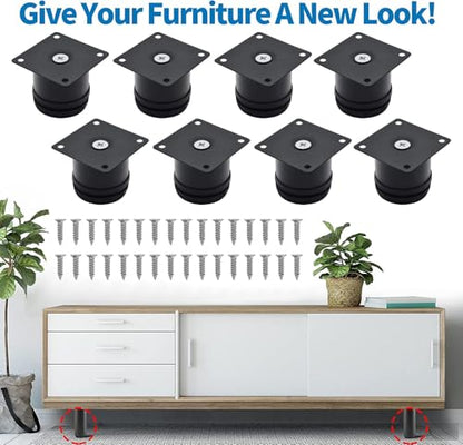 Stainless Steel Adjustable Furniture Legs 2 Inch - Black - 8pcs - color: Black, size: 2"